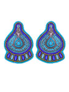 Pendientes de tuerca hechos a mano con cuentas azules de calidad inigualable, joyería de moda chapada en plata oxidada para mujer, regalo informal elegante - Product Image 3