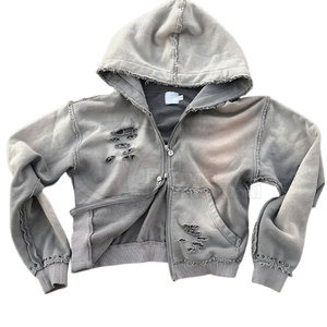 เสื้อฮู้ดดี้สตรีทแวร์แบบหนาสำหรับผู้ชาย สไตล์วินเทจฟอกสีแบบทำสีซีดจาง - Product Image 4