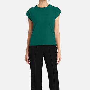 De manga corta elástico de secado rápido Spandex enfermería Scrubs mujer Tuck-In pecho bolsillo cuello redondo Scrub Top verde - Product Image 2