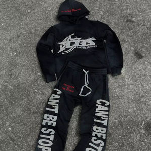 Conjuntos apilados con logotipo impreso personalizado, conjuntos de chándal para hombre, conjuntos de dos piezas con pantalones acampanados, sudaderas con capucha, chándales, chándal para hombre - Product Image 1