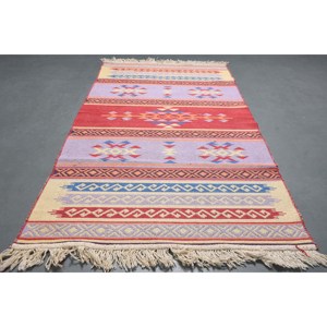 พรมวินเทจตุรกี ขนาด 2.6x4.7 ฟุต (80x143 ซม.) พรมขนสัตว์สีแดงลายอิคัต - Product Image 2