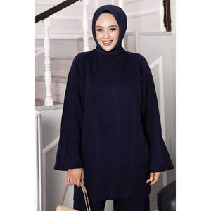 Costume Double Tricot Détail Fente Bleu Marine - Product Image 2