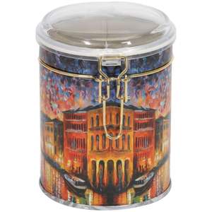 Caja Redonda de Hojalata Kontensan de 90x110 mm con Capacidad de 0.6L, Elegante Cierre de Alambre, Tapa Transparente, Colección Afremov River Elegance Turquía - Product Image 2