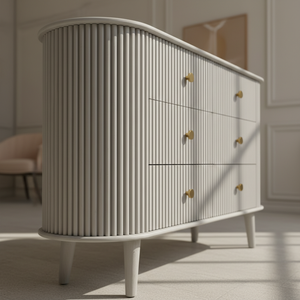 Buffet à 2 tiroirs à côtés cannelés, design moderne, écologique et durable, meuble de salon TPG gris glacier - Product Image 6