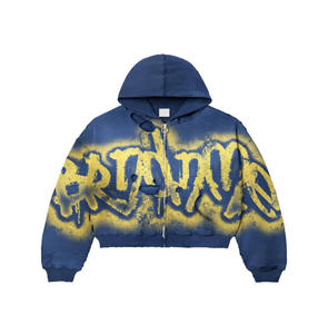 Sweat à capuche personnalisé pour hommes 100% Tissu patchwork en coton de haute qualité lavé à l'acide brodé à fermeture éclair Style surdimensionné XL à capuche - Product Image 4