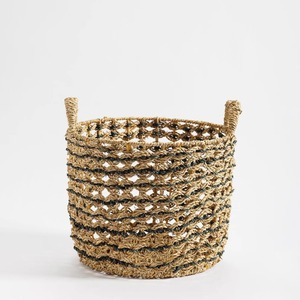 Ensemble de 3 paniers en jonc de mer tressé à la main avec surpiqûres noires, paniers de rangement faits à la main, vente en gros, écologiques, fabriqués au Vietnam - Product Image 3