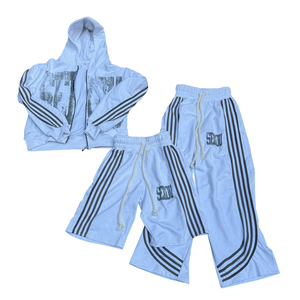 ชุดเซ็ตเสื้อฮู้ดครอปซิปสไตล์สตรีทแวร์ผู้ชาย ลุคทำเก่าแบบ Acid Wash ผ้าหนา ประดับคริสตัล พร้อมกางเกงขายาวมีแถบข้าง - Product Image 4