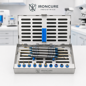 ชุดอุปกรณ์ยกไซนัสทางทันตกรรม IRONCURE INDUSTRIES 14 ชิ้น พร้อมอุปกรณ์ยก, ดอกสว่าน, หัวเจียร และกล่องใส่เครื่องมือโลหะ สีน้ำเงิน ด้ามจับตามหลักสรีรศาสตร์ - Product Image 3