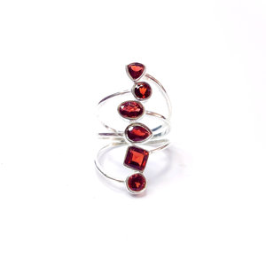 Casual Multi-Gemstone <b>Ring</b> (4.7 Grams) Gold Rhodium Plated Trendy Eternity Style Garnet Main Stone Bezel <b>Set</b> Inlay Jewelry Gift - Product Image 1