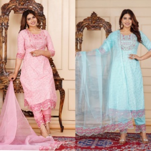 Mode ethnique A-ligne Kurta pantalon ensemble en beau noir prêt à porter Collection coton matériel dernières impressions conceptions robe - Product Image 1