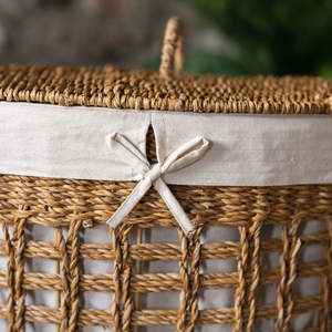 Handmade Seagrass Laundry Hamper Woven <b>Tall</b> Basket with Liner Natural Hyacinth <b>Storage</b> Organizer Eco Friendly Decor - Product Image 4