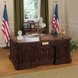 Solid Mahogany Wood Executive Desk Hand-Carved Panels Leather Top Mahogany Brown Rectangle 1-Year Warranty - Product Image 1