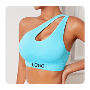Sujetador deportivo de un hombro a la moda para mujer, logotipo personalizado, gimnasio, entrenamiento, Fitness, ropa deportiva, chaleco superior de yoga - Product Image 1