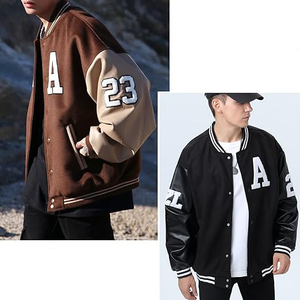 Vestes en molleton pour hommes grandes tailles, style varsity, avec logo brodé en chenille sur le devant, blocs de couleur, revers côtelés, veste réversible d'automne - Product Image 3