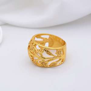 Boho Flower <b>Dome</b> Brass <b>Ring</b> 18k Gold Plated Hollow Cutout Floral Wholesale <b>Ring</b> For Women - Product Image 4