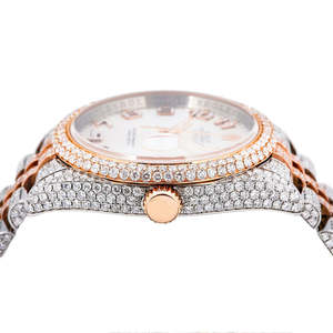 Luxury Fashion Antique Business Stainless Steel Two-Tone Rose Gold Quartz VVS Moissanite Stones Glass Dial <b>Iced</b> <b>Out</b> <b>Watch</b> - Product Image 3