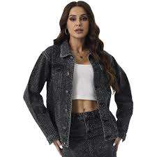 Women's Denim Jacket Long Sleeve Solid Color Turndown Lapel Outwear Loose Denim Jackets Short Long-Sleeve Slim Fit Denim Jacket - Product Image 5