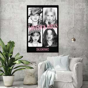 Affiche Blackpink Lovesick Girls, plaque avec design graphique noir et blanc - Product Image 1