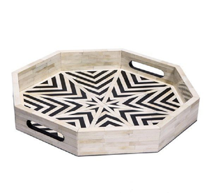 Bandeja rectangular elegante azul y blanca con un llamativo patrón geométrico para la bandeja de servicio Home Hotel Motel - Product Image 5