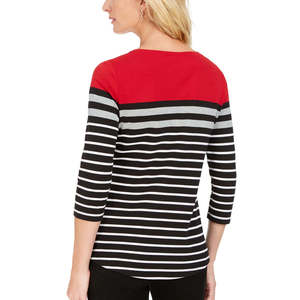 Top Sportivo da Donna Karen Scott Rosso Brillante Taglia Piccola con Strisce Bicolore e Occhielli in Tessuto Lavorato a Maglia - Product Image 2