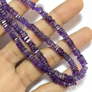 Cuentas Heishi cuadradas moradas de amatista Natural, piedras preciosas planas perforadas en el centro, hebra de 5mm, 6mm y 14 pulgadas para la fabricación de joyas - Product Image 3