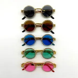 18K oro Gogals Vintage Buffs CZ diamante círculo oro MARCO DE LUJO Retro multicolor Hip Hop gafas de sol tonos - Product Image 1