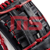 Guante de béisbol reforzado con doble costura, palma profunda y cordones fuertes.