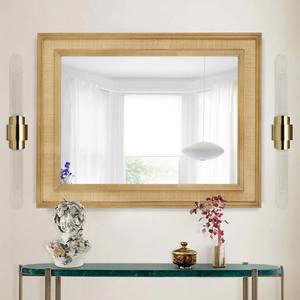 Espejo de Pared Art Deco con Marco de Madera Clara Dorada, Detalles de Mimbre Tejido, Decoración Moderna para Entrada o Dormitorio, Estilo Costero, Marco de Hierro Metálico, para Bodas - Product Image 5