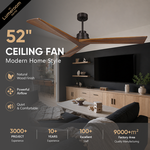 52 Inch <b>Ceiling</b> <b>Fan</b> No Light Modern Solid Wood <b>Ceiling</b> <b>Fan</b> Quiet DC Motor <b>Remote</b> <b>Control</b> Downrod Mount <b>Fan</b> - Product Image 1