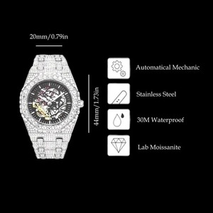 Montre automatique de luxe pour homme, style hip-hop, avec diamants Moissanite VVS, personnalisable, bracelet en platine, verre, style bling tendance - Product Image 4