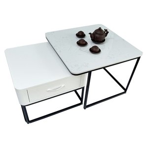 <b>Square</b> Double Sofa <b>Table</b> 60x60x45cm with Drawers and Stone Top TT68169 - Product Image 2