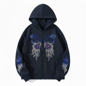 Sweat à capuche zippé homme personnalisé OEM, broderie 3D, strass, nouveau style printemps, 100% coton biologique polaire, écologique - Product Image 4