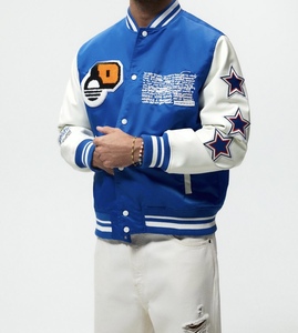 Hot Sale Chenille Patch Logo Polyester Mens Blue and White Baseball <b>Jacket</b> Top Quality University Varsity <b>Jackets</b> Men - Product Image 2