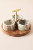 Ensemble de 2 assiettes à bol octogonales avec couvercle en verre et base en marbre avec plateau à dessert en bois d'acacia Outils de bol de service