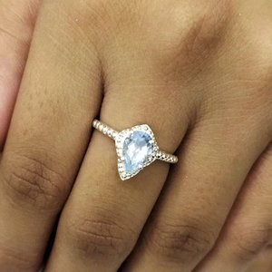 Design unique 925 argent Sterling femmes bague fine mariage fiançailles ensemble aigue-marine pierre poire coupe pour la fête en gros en vrac - Product Image 4