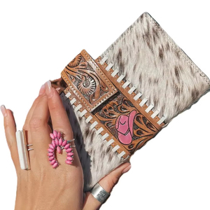 2025 Vintage Style Trifold <b>Wallet</b> Wristlets RFID Protected ZIP Premium Genuine <b>Leather</b> Western Fashion Accessory Set <b>Women</b> ABC - Product Image 1