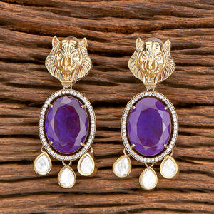 Último pendiente clásico Kundan Polki con Mehndi chapado joyería hecha a mano mayoristas en la India - Product Image 4