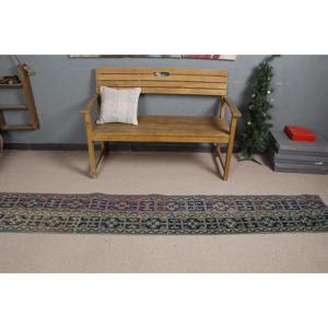 Alfombra Turca Vintage de 1.5x9.4 pies, Alfombra Azul a Rayas de Lana - Product Image 3