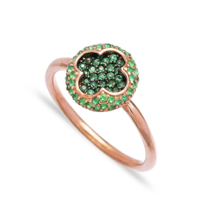 Minimalista Esmeralda CZ piedra diseño redondo trébol forma venta al por mayor joyería hecha a mano 925 anillo de joyería de plata esterlina - Product Image 1