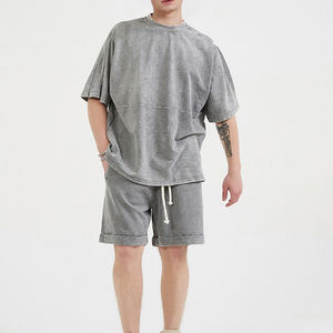 Camiseta vintage con cuello redondo desgastado y lavado pesado para hombre de la mejor calidad, conjunto corto de ropa de calle - Product Image 3