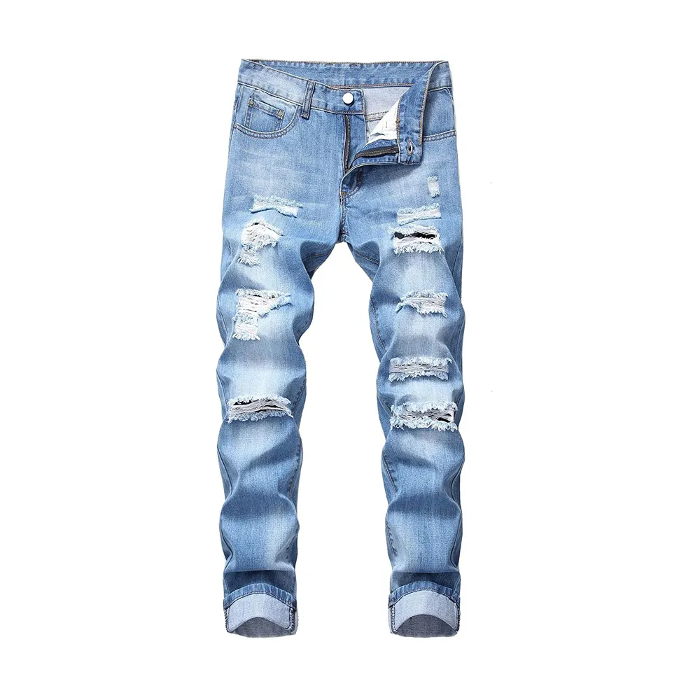 Moda Streetwear uomo Jeans colore blu vernice Jeans uomo Designer pantaloni Hip Hop Slim Fit stile Punk Jeans firmati