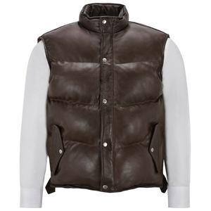 ATLANTIC Men's New Brown Real Sheepskin Chaleco de cuero acolchado ODM Supply Casual Winter Puffer Vest - Product Image 1