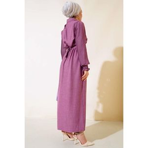 Robe en lin à manches plissées, Magenta - Product Image 1