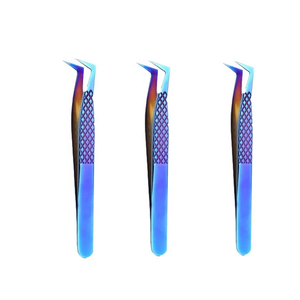 Prix d'usine, vente en gros, pinces à cils professionnelles en acier inoxydable anti-magnétiques de couleur bleue, outil d'extension de cils pour salon - Product Image 1