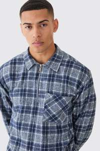 Camisa a cuadros cepillada con cremallera de cuarto personalizada de moda nueva de la mejor calidad para hombres en fabricación al por mayor al precio más bajo - Product Image 3