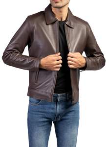 Chaqueta de cuero vintage para hombre, impermeable, con acabado desgastado, cremallera frontal y múltiples bolsillos, talla grande. - Product Image 2
