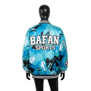 Chaqueta Deportiva de Satén para Mujer, Tela Brillante Premium, Estilo Gráfico Azul con Múltiples Paneles, con Logotipo Personalizado Bordado, Chaquetas de Satén para Mujer - Product Image 2