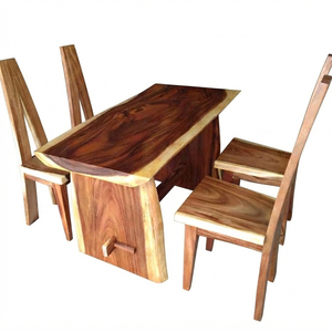Dencis 4-Piece <b>Rustic</b> Solid Suaar Wood <b>Dining</b> <b>Set</b> with Natural Edge <b>Table</b> and Chair Premium Home Furniture for Hotel Use - Product Image 1