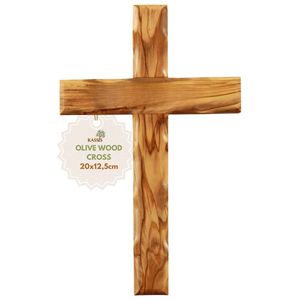 Cruz de Pared Cristiana Hecha a Mano de Madera de Olivo Ondulada de 20 cm, Diseño Art Deco, Regalo Religioso para Pascua, Belén, Kassis, Hogar - Product Image 1
