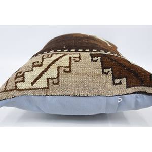 Oreiller patchwork Kilim en laine brune 16x24 pouces Oreiller d'accent floral vintage de luxe Technique tissée avec motif moelleux - Product Image 5